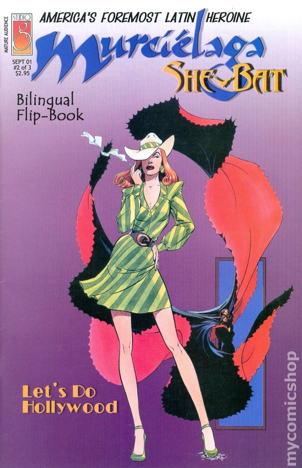 cover for issue 2 of the bilingual flipbook comic book mini-series Murci&eacute;laga She-Bat
